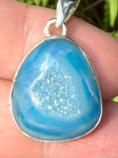 Marine Blue Aura Quartz Druzy Pendant - Morganna’s Treasures