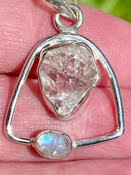 Rainbow Moonstone and Herkimer Diamond Pendant - Morganna’s Treasures 