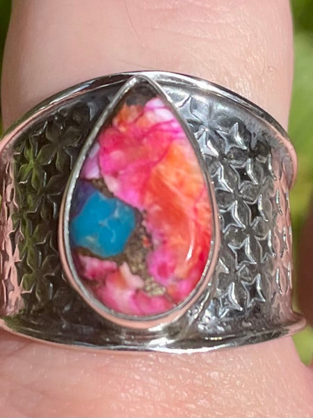 Kingman Pink Dahlia Turquoise Ring Size 9.5 - Morganna’s Treasures 