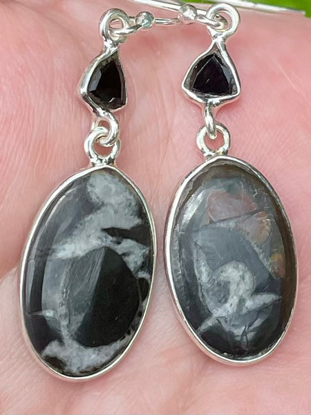 Septarian (Dragon’s Stone) and Black Onyx Earrings - Morganna’s Treasures 