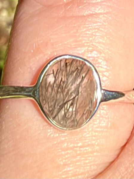Faceted Tourmalinated Quartz Ring Size 6.5