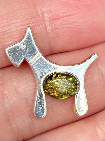 Green Amber Dog Pendant