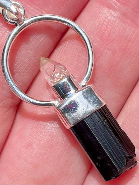 Rough Black Tourmaline and Herkimer Diamond Pendant - Morganna’s Treasures