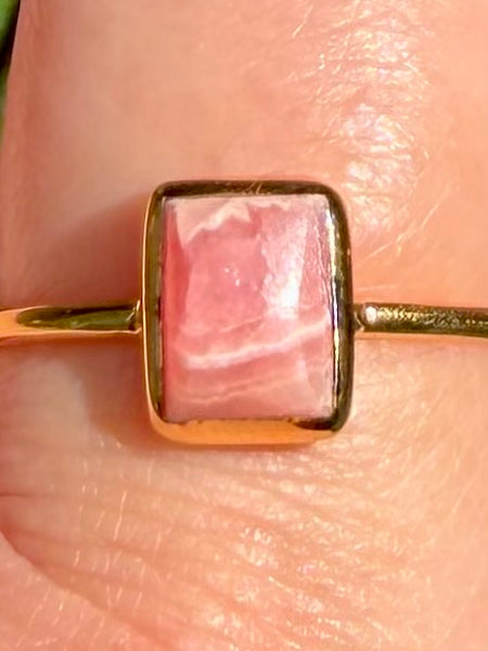 18K Gold over Sterling Silver Rhodochrosite Ring Size 9.5