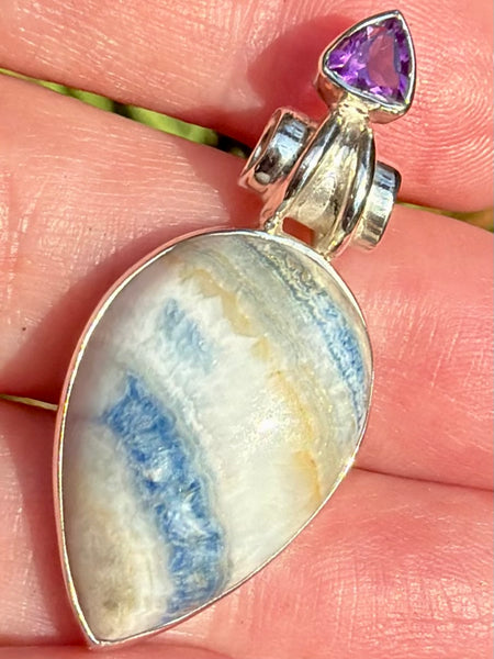 Blue Scheelite and Amethyst Pendant - Morganna’s Treasures