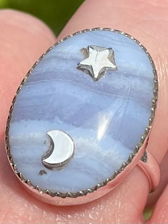 Moon and Stars Blue Lace Agate Ring Size 9 - Morganna’s Treasures 