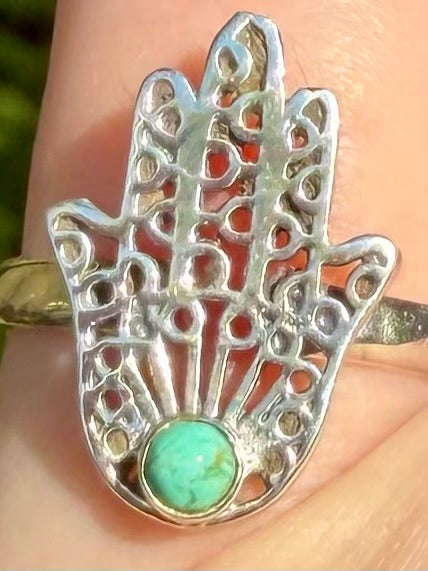 Blue Mohave Turquoise Hamsa Hand Ring Size 7 - Morganna’s Treasures