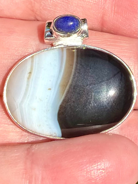 Botswana Agate and Lapis Lazuli Pendant