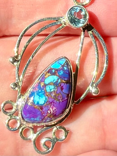 Purple Copper Turquoise and Blue Topaz Pendant - Morganna’s Treasures