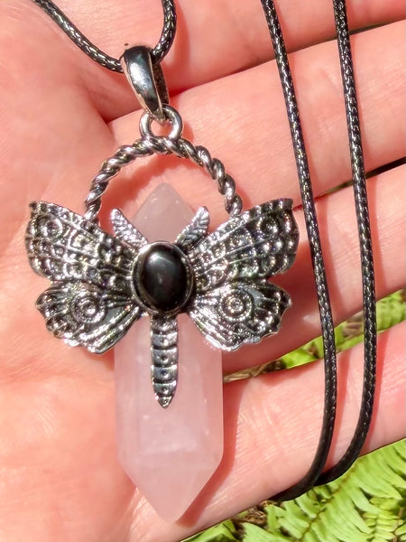 Rose Quartz and Black Onyx Butterfly Pendant/Necklace