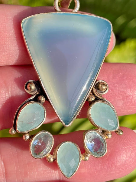 Blue Chalcedony, Aqua Chalcedony and Blue Topaz Pendant - Morganna’s Treasures 