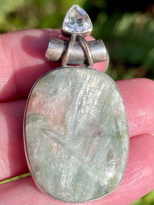 Green Seraphinite and Blue Topaz Pendant - Morganna’s Treasures 