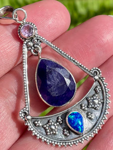 Blue Sapphire, Amethyst and Blue Opal Pendant - Morganna’s Treasures 