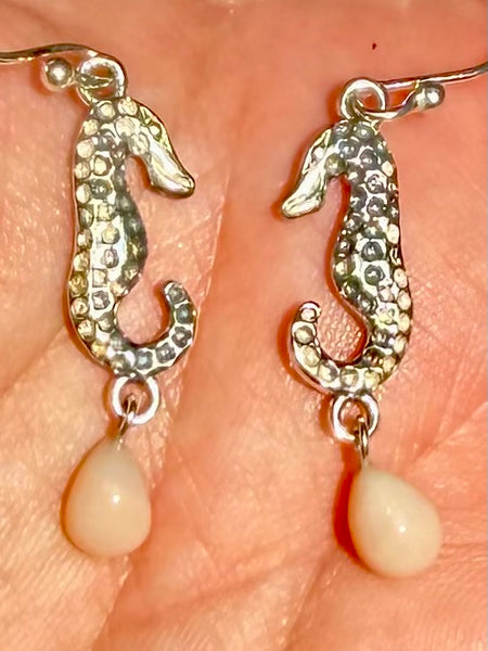 Peruvian Pink Opal Seahorse Earrings