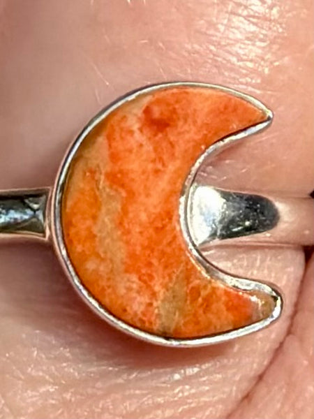 Orange Coral Crescent Moon Ring Size 8.5 - Morganna’s Treasures