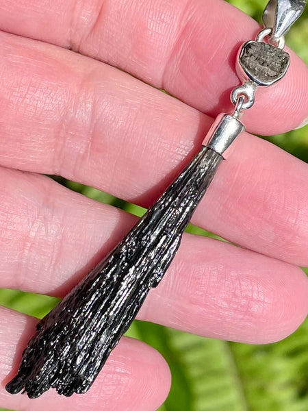 Moldavite and Black Kyanite Pendant - Morganna’s Treasures 