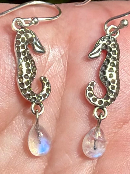 Rainbow Moonstone Seahorse Earrings - Morganna’s Treasures