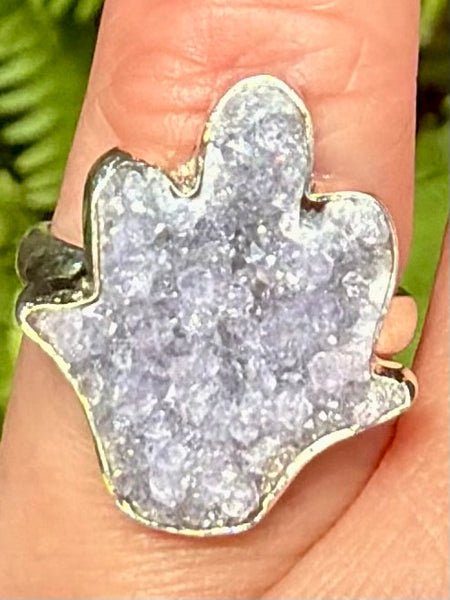 Hamsa Hand Druzy Agate Ring Size 6