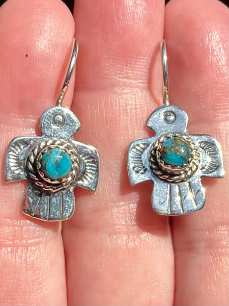 Blue Copper Turquoise Bird Earrings