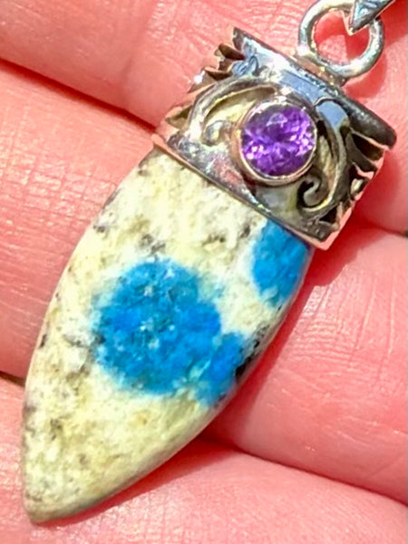 K2 Blue Azurite and Amethyst Pendant - Morganna’s Treasures