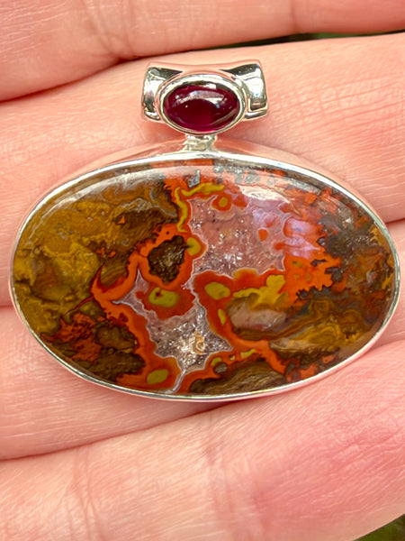 Beautiful Red Seam Agate and Garnet Pendant - Morganna’s Treasures