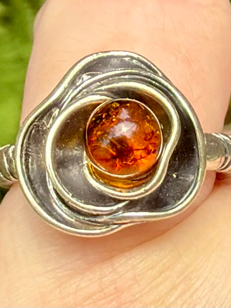Baltic Amber Rose Ring Size 6.5