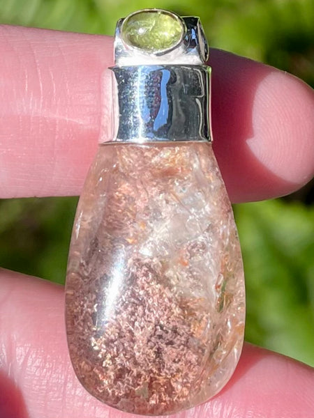 Ghost Phantom Garden Quartz (Lodolite) and Peridot Pendant