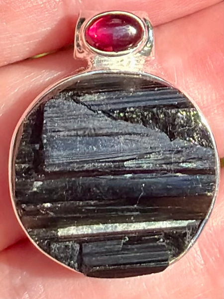 Rough Black Tourmaline and Garnet Pendant - Morganna’s Treasures