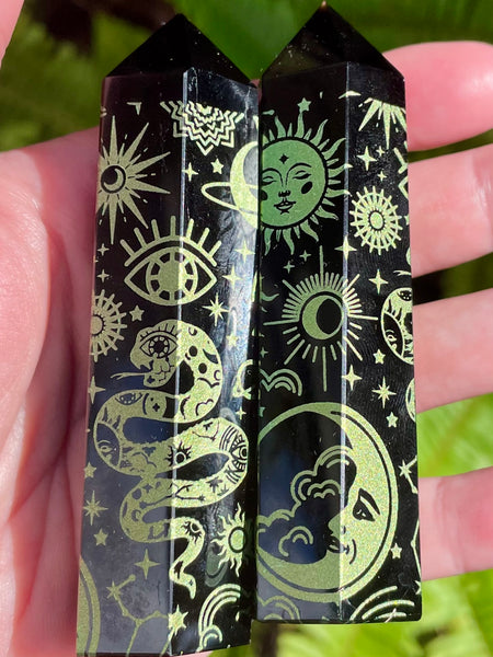 Sacred Symbols Black Obsidian Healing Wand - Gold - Morganna’s Treasures