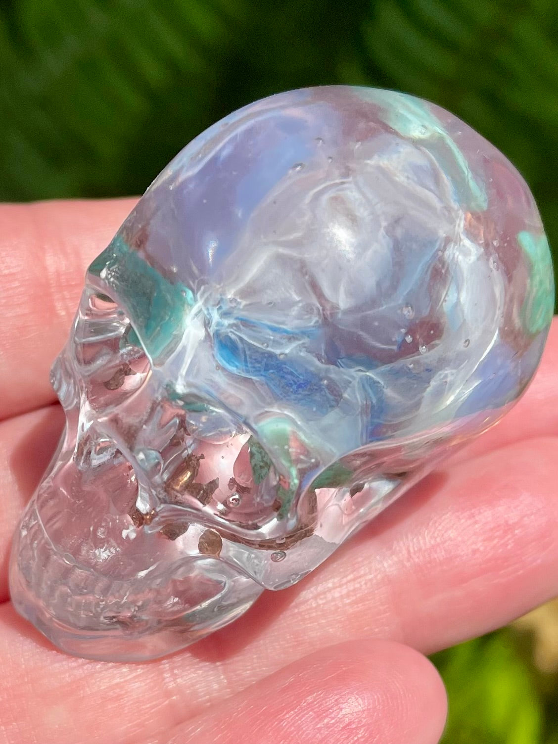 “Ethereal” Turquoise, Opalite, Clear Quartz & Copper Orgonite Skull - Morganna’s Treasures 