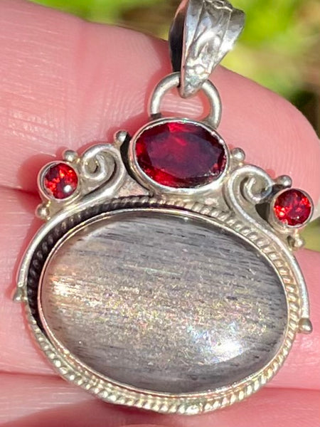 Black Sunstone and Garnet Pendant - Morganna’s Treasures