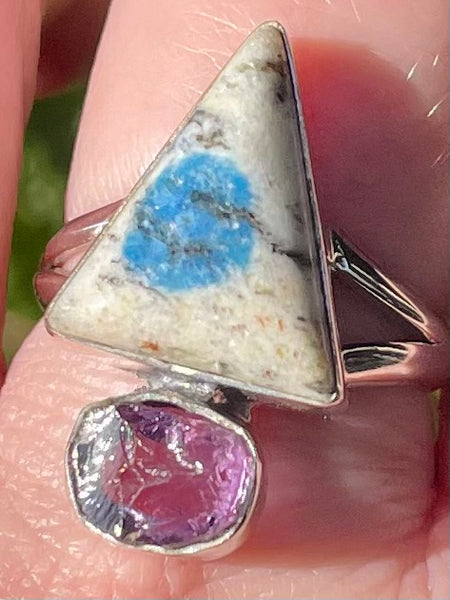 K2 Azurite and Rough Amethyst Ring Size 9