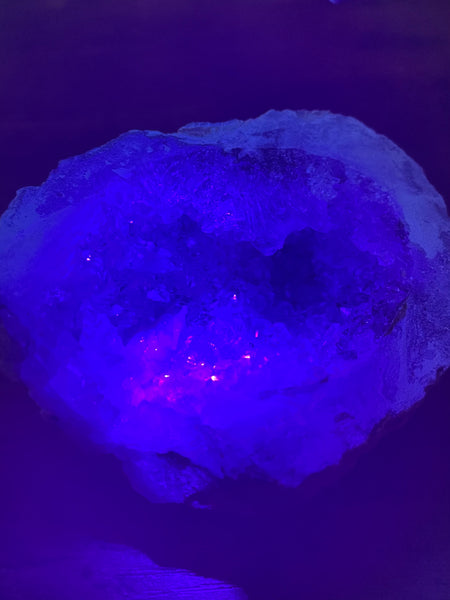 Fluorescent Trancas Geode with Calcite - Morganna’s Treasures 