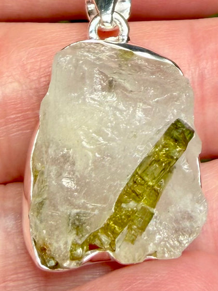 Rough Green Tourmaline in Quartz Pendant