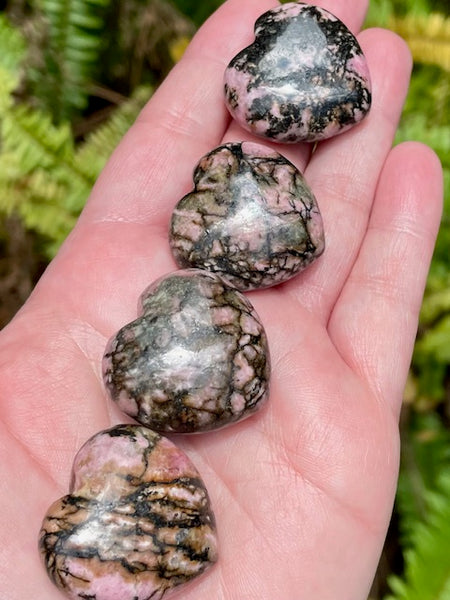 Rhodonite Heart Palm Stones - Morganna’s Treasures