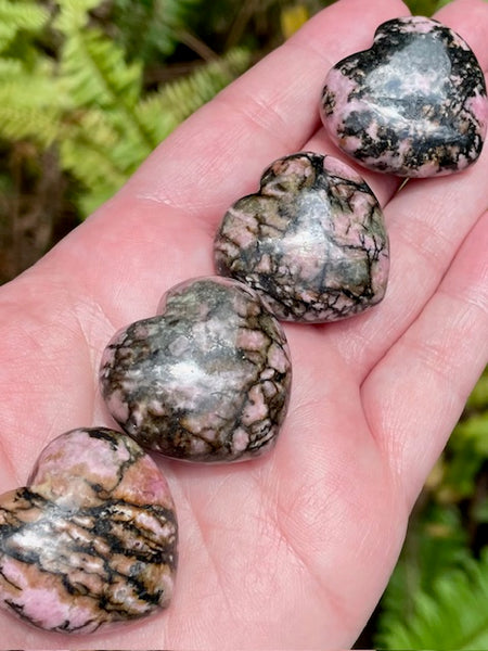 Rhodonite Heart Palm Stones - Morganna’s Treasures