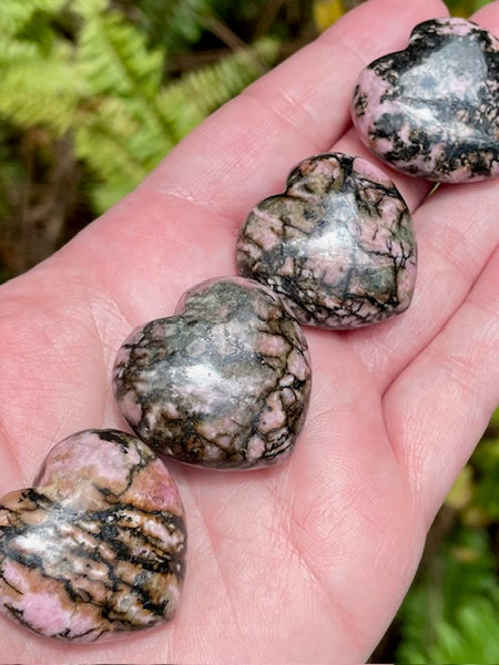 Rhodonite Heart Palm Stones - Morganna’s Treasures