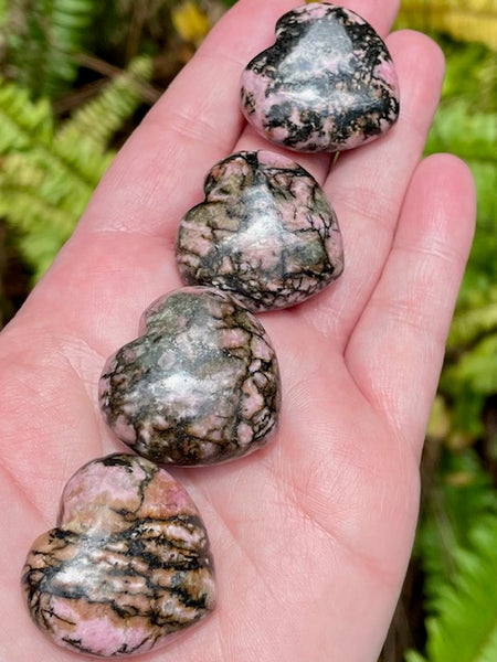 Rhodonite Heart Palm Stones - Morganna’s Treasures