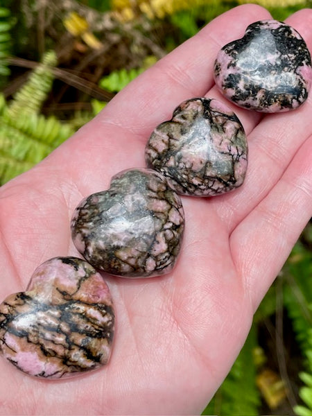 Rhodonite Heart Palm Stones - Morganna’s Treasures
