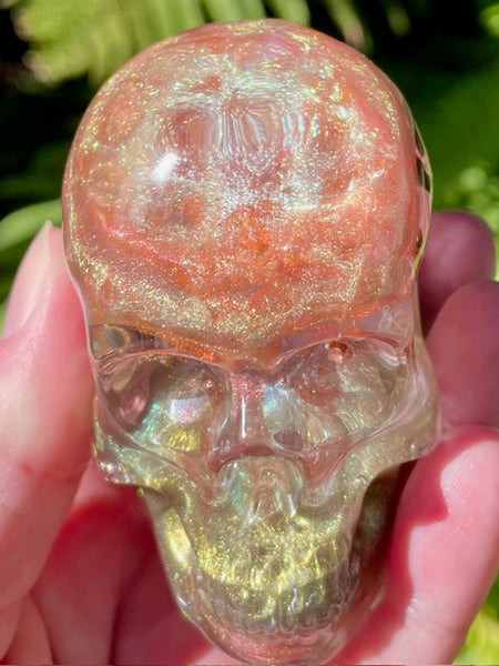 “Guardian” Large Super Seven, Rose Quartz, Rhodochrosite, Pyrite, Clear Quartz & Copper Orgonite Skull - Morganna’s Treasures 