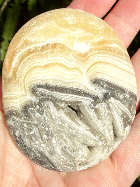 Large Rough Banded Calcite Palm Stone - Morganna’s Treasures