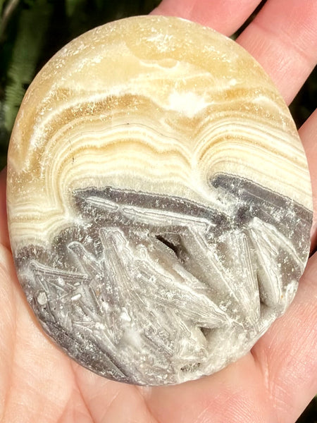 Large Rough Banded Calcite Palm Stone - Morganna’s Treasures