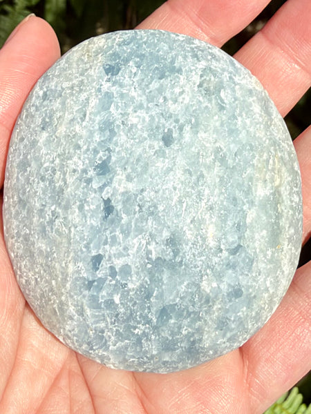 Large Rough Blue Calcite Palm Stone - Morganna’s Treasures