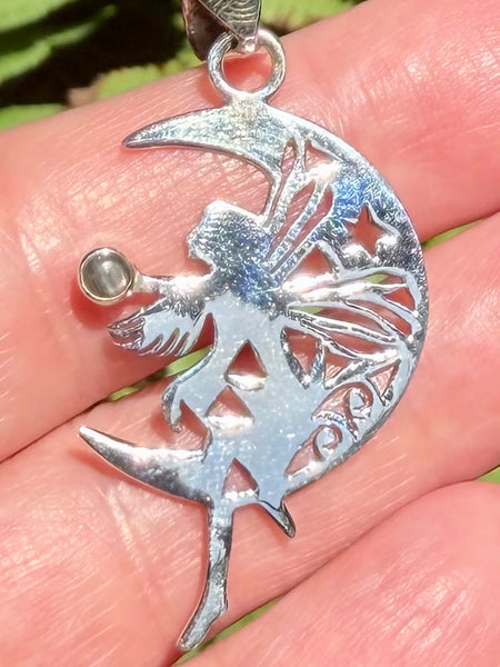 Fairy on Moon Black Sunstone Pendant - Morganna’s Treasures