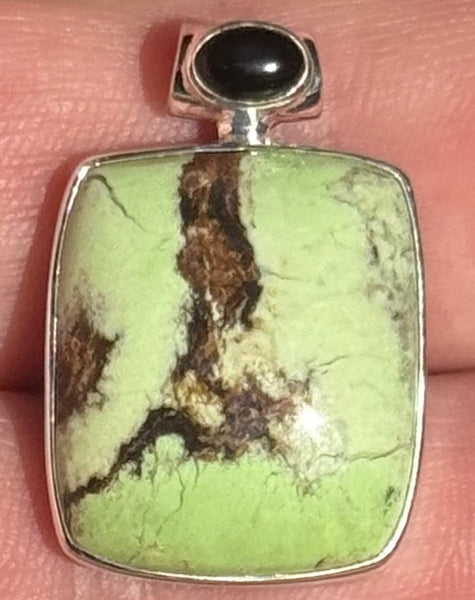 Boulder Citron Chrysoprase and Black Onyx Pendant