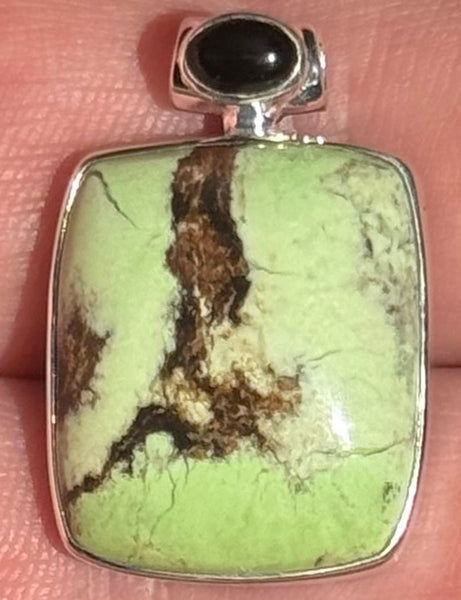 Boulder Citron Chrysoprase and Black Onyx Pendant
