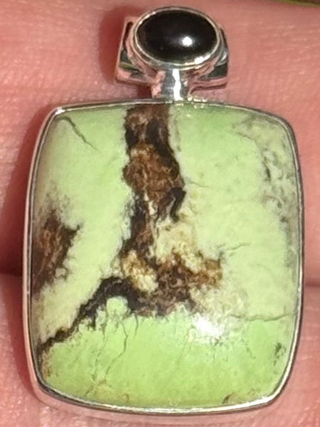 Boulder Citron Chrysoprase and Black Onyx Pendant