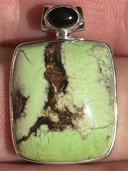 Boulder Citron Chrysoprase and Black Onyx Pendant