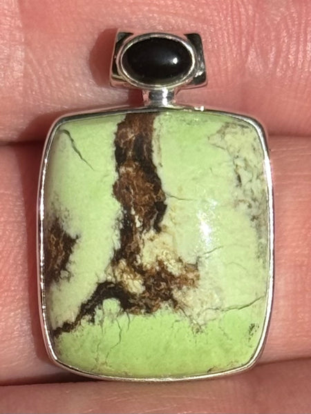 Boulder Citron Chrysoprase and Black Onyx Pendant
