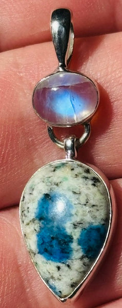 K2 Azurite and Rainbow Moonstone Pendant